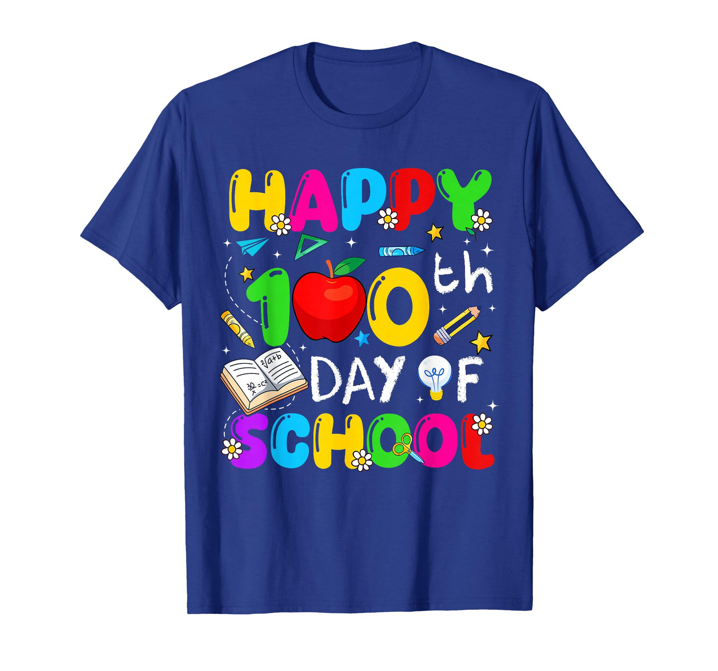 Happy 100 Days of School Apple Crayon Teacher Boy Girl Kids T-Shirt