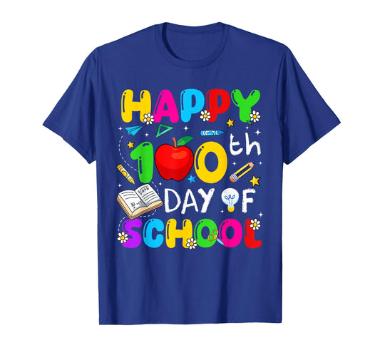 Happy 100 Days of School Apple Crayon Teacher Boy Girl Kids T-Shirt