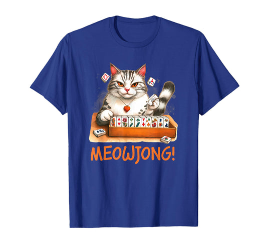 Cat Meowjong Mahjong Player Funny Cat Playing Chinese Game T-Shirt