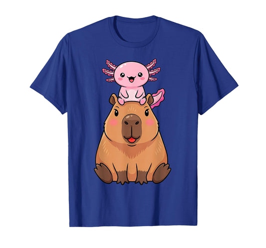 Funny Capybara Axolotl Kawaii Kids Boys Girls Animal Lover T-Shirt