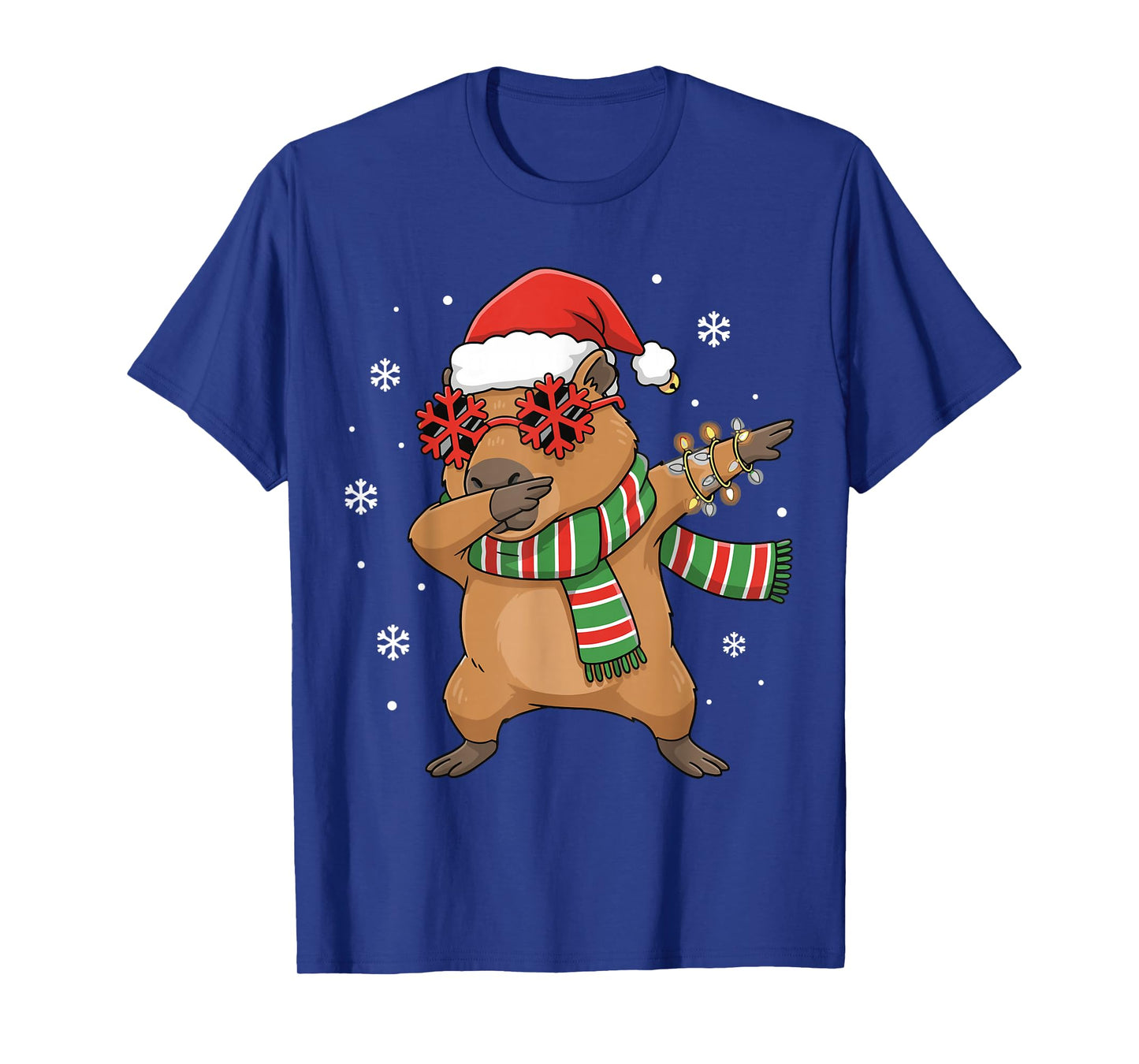 Dabbing Capybara Christmas Santa Hat Funny Holiday Design T-Shirt