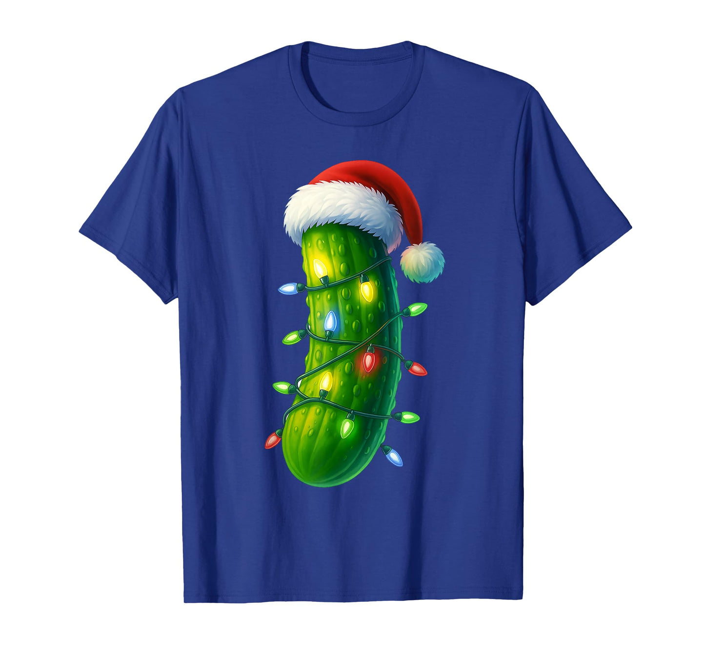 Funny Pickle Santa hat Christmas Lights Xmas Men Women T-Shirt