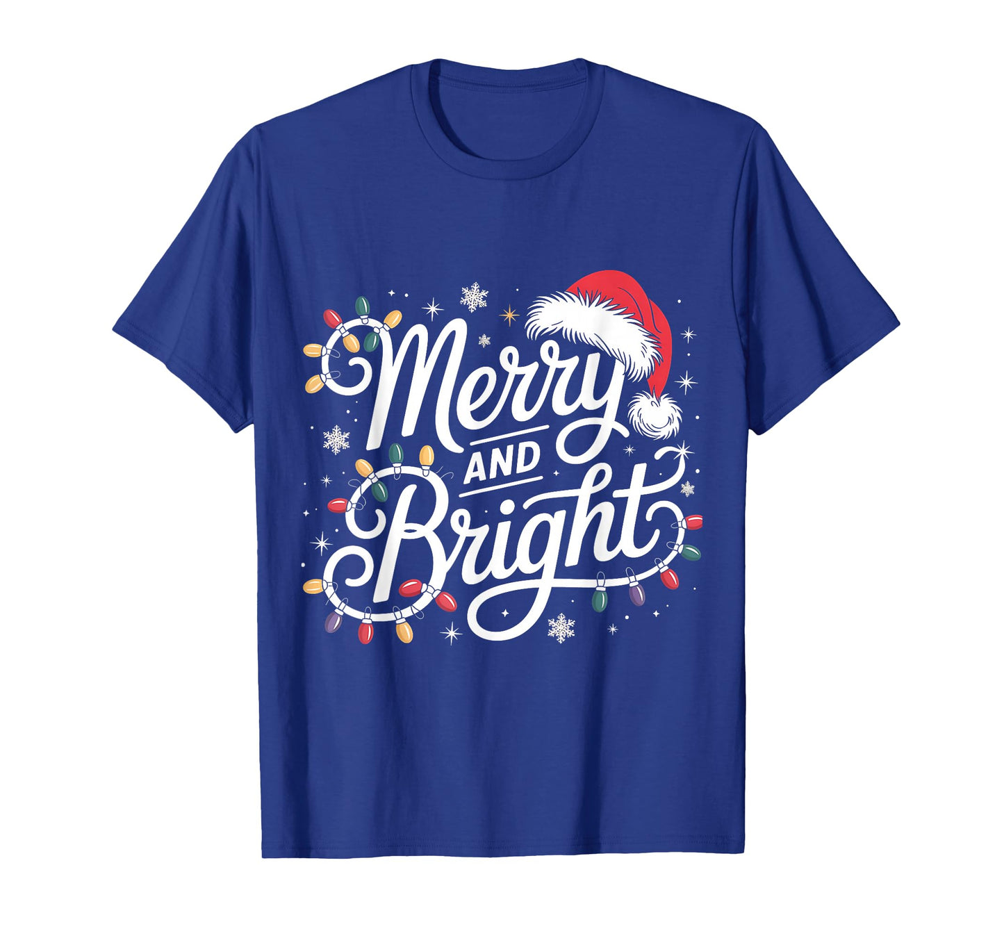 Merry and Bright Lights Red Santa Hat Xmas Family Men Women T-Shirt