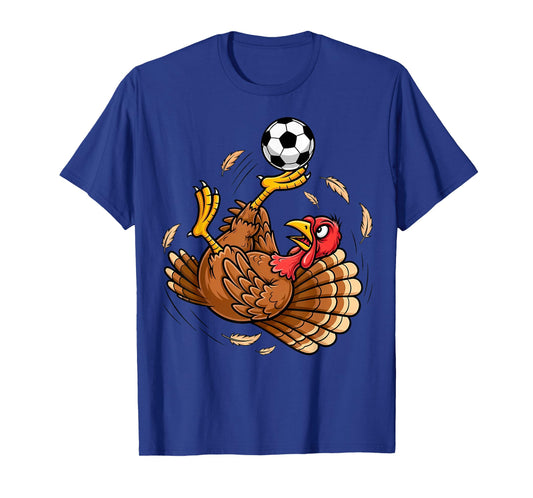 Funny Turkey Bicycle Kick Soccer Thanksgiving Boys Girls T-Shirt