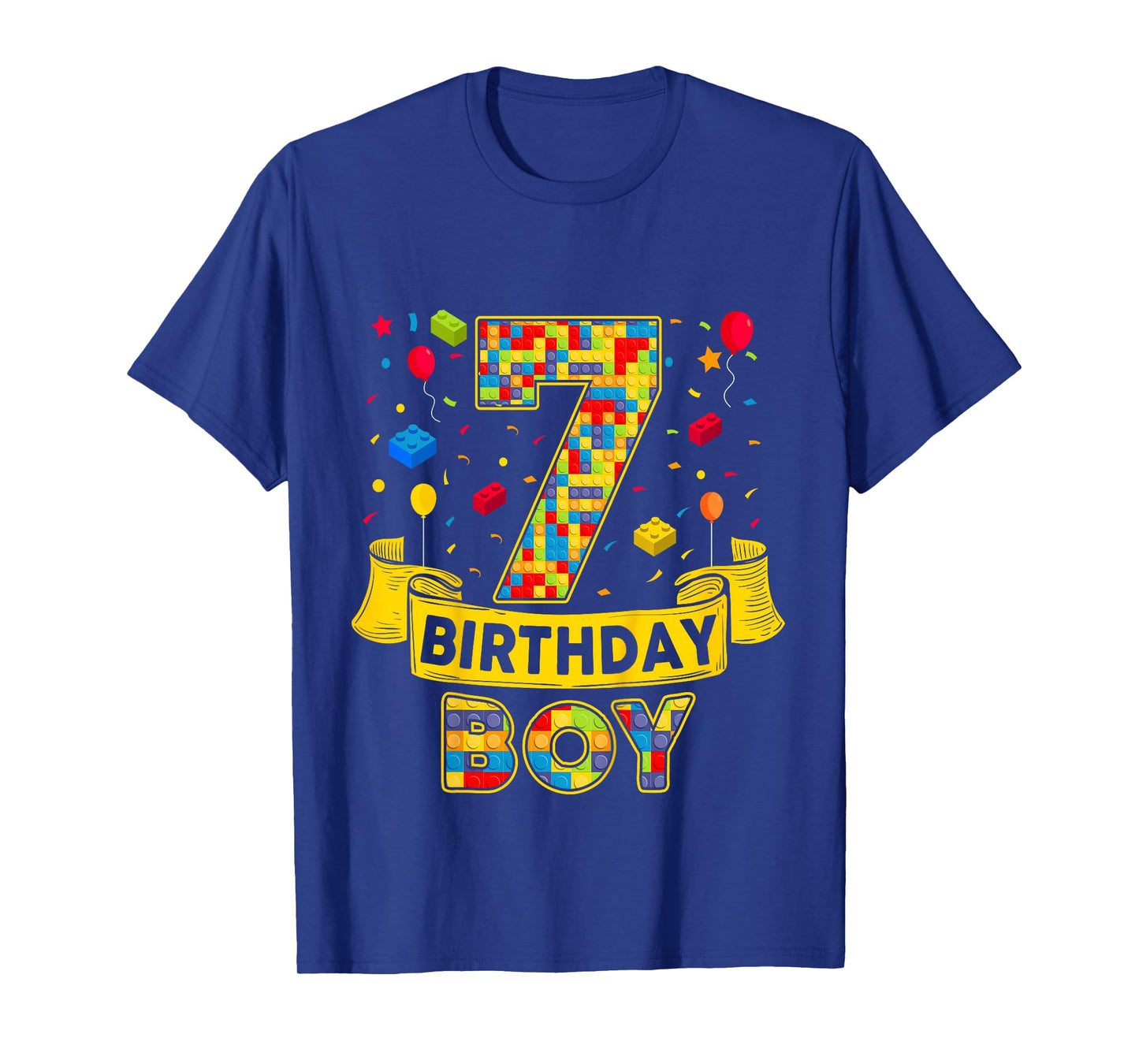 7th Birthday Boy Brick Block Seven Bday 7yr Old Birthday Boy T-Shirt