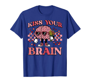 Valentines Day Teacher Kiss Your Brain Retro Men Women Kids T-Shirt