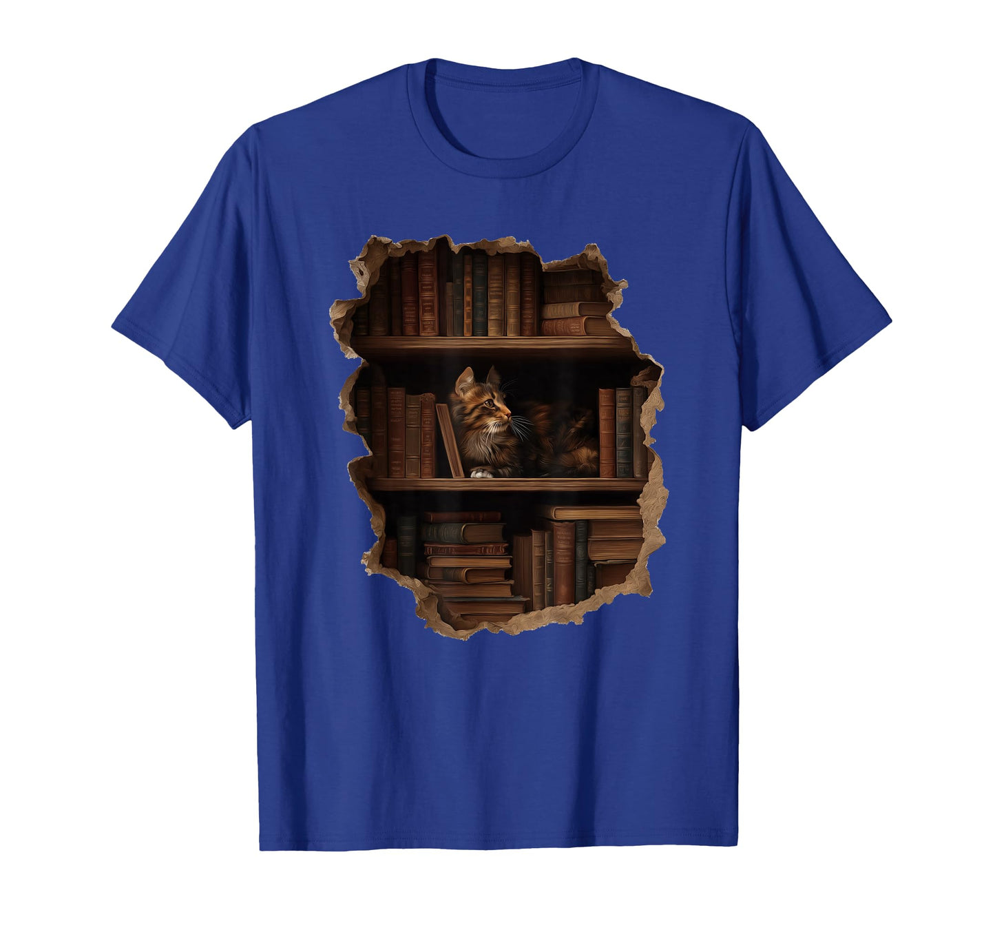 Cat and Boookshelves Hole in Wall Readers Stuff T-Shirt