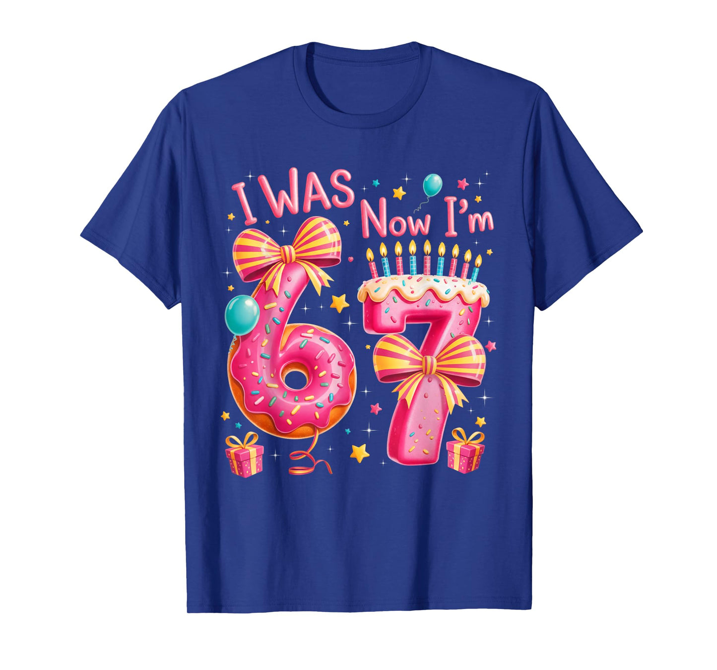 7th Birthday Girl I was 6 Now I'm 7 Year Old Girl Birthday T-Shirt