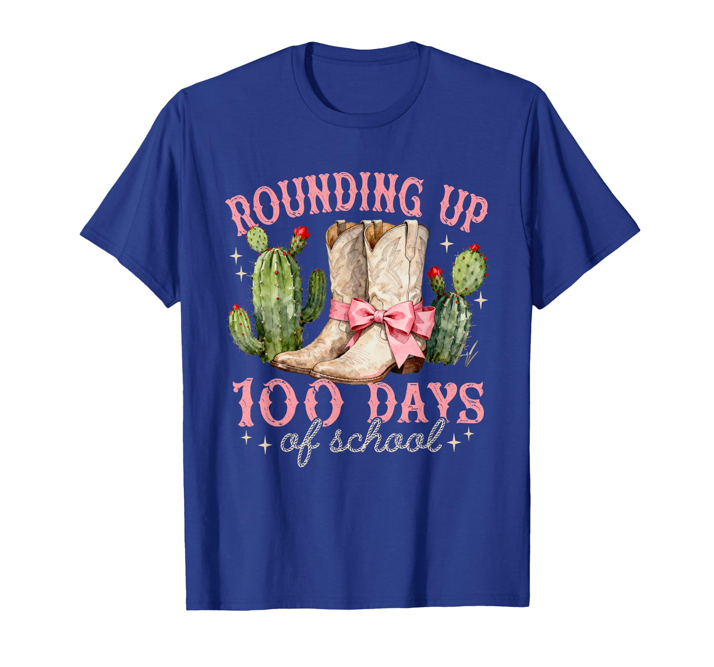 Rounding Up-100 Days of School Coquette Bow Cowgirl Boots T-Shirt