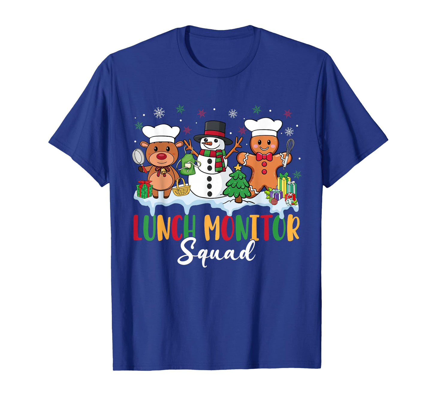 Lunch Monitor Squad Reindeer Snowman Gingerbread Christmas T-Shirt