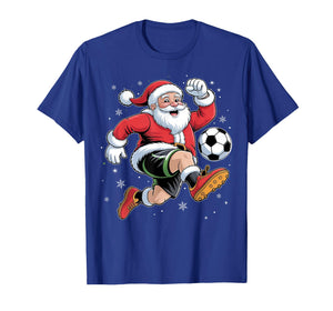 Santa Playing Soccer Christmas Boys Mens Kids Xmas Soccer T-Shirt