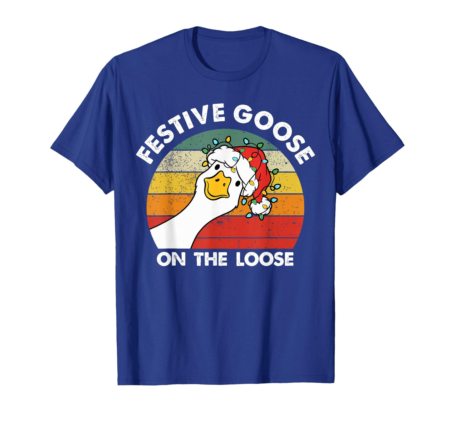 Festive Goose On The Loose Funny Santa Goose Christmas Light T-Shirt