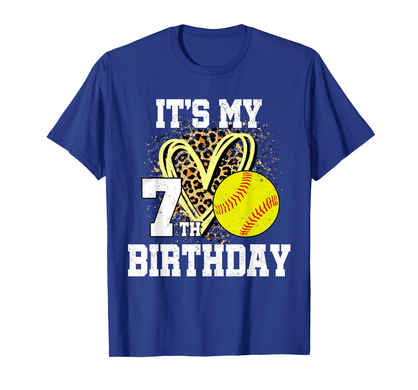 It's My 7th Birthday Softball Leopard 7 Year Old Birthday T-Shirt