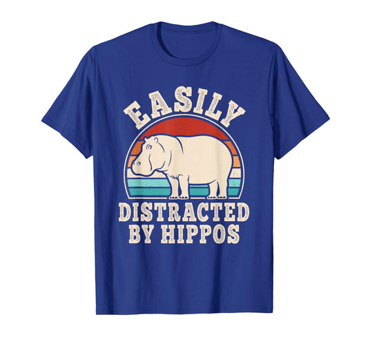 Easily Distracted by Hippos Retro Hippopotamus Men Women T-Shirt