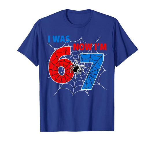 7 Year Old Birthday i was 6 Now I'm 7 Spider Web Theme Party T-Shirt