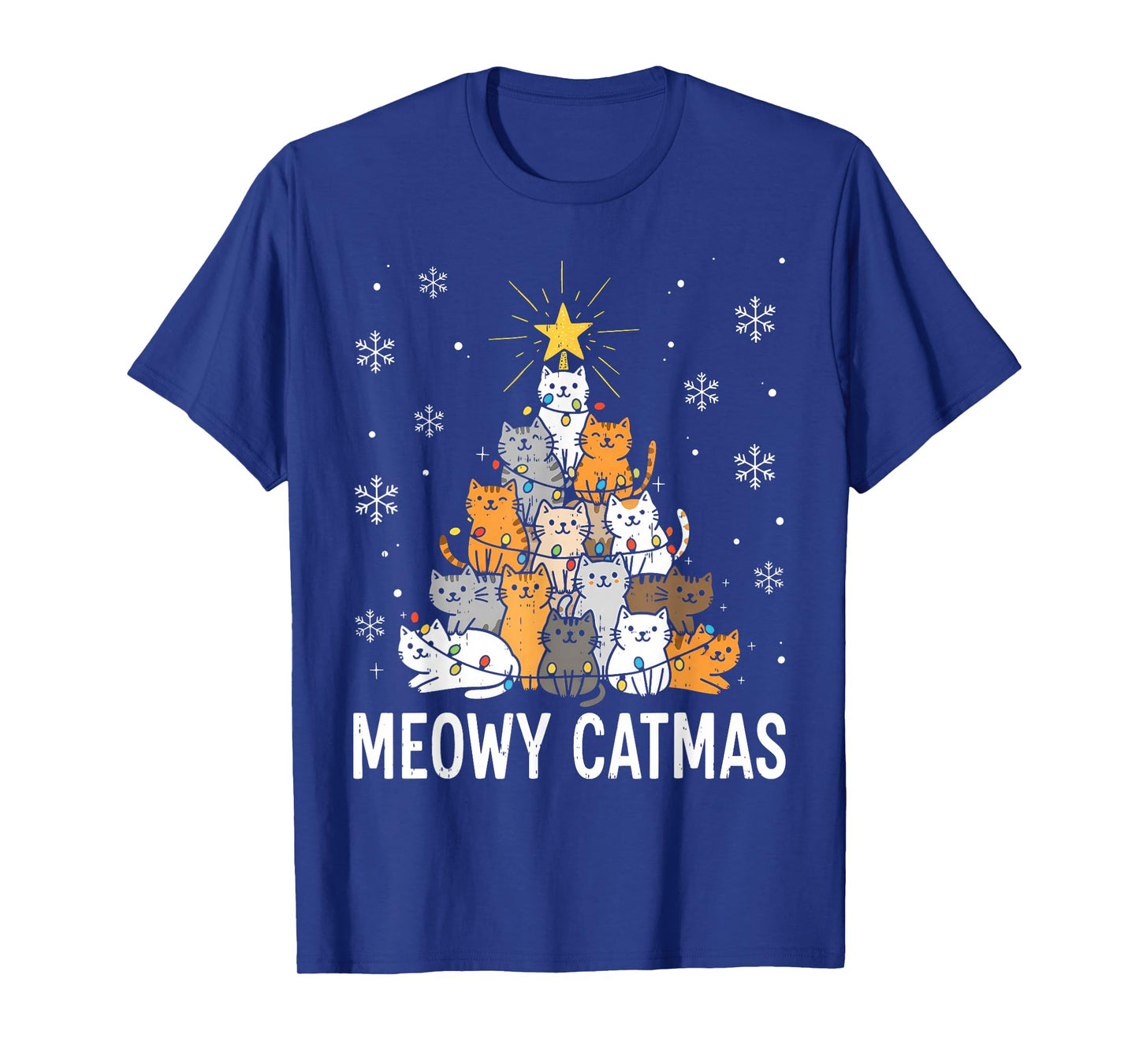 Meowy Catmas Cute Christmas Cats Tree Light Xmas Girls Boys T-Shirt