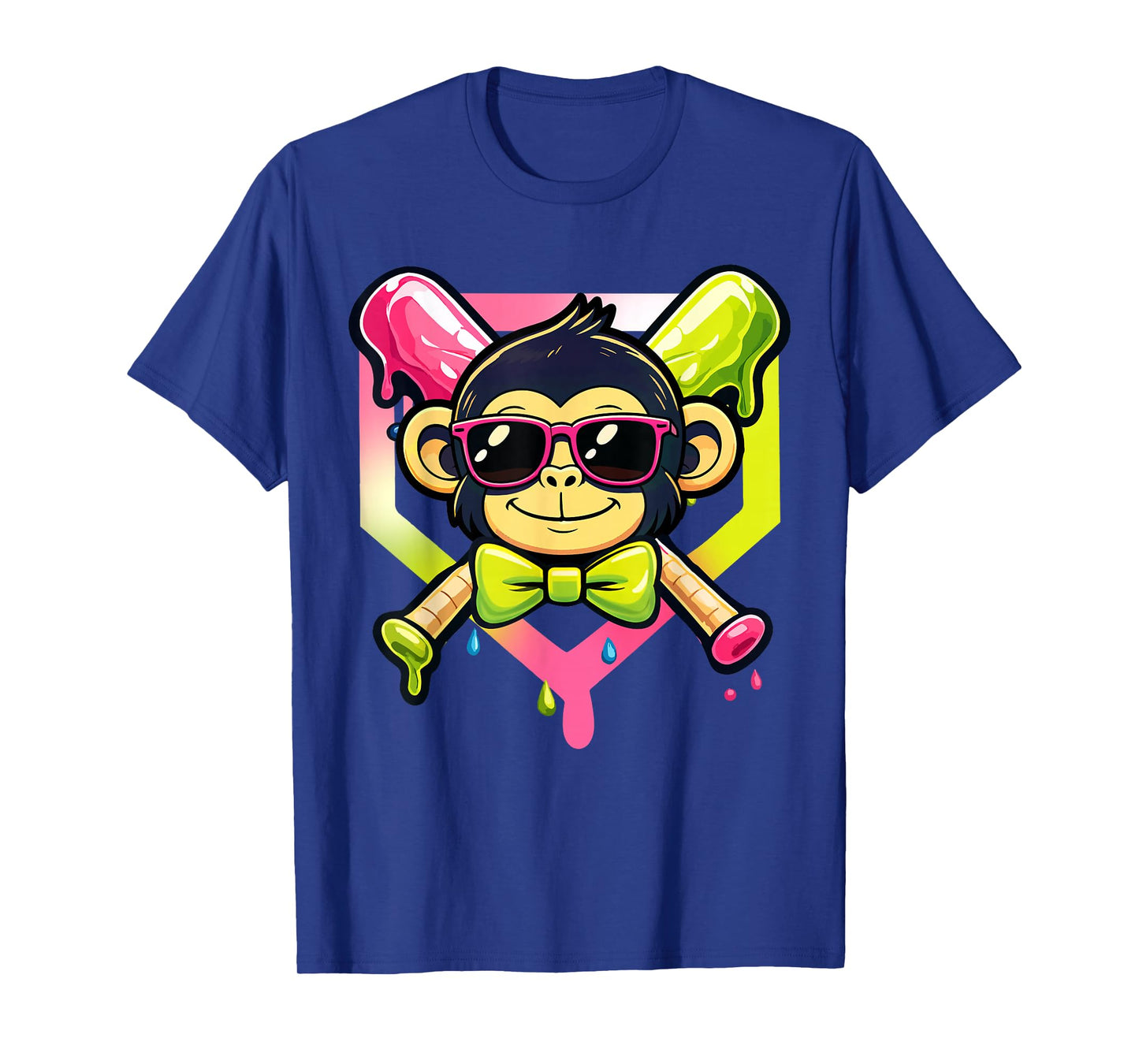 Cute Party Animals Baseball Funny Monkey Sunglasses T-Shirt