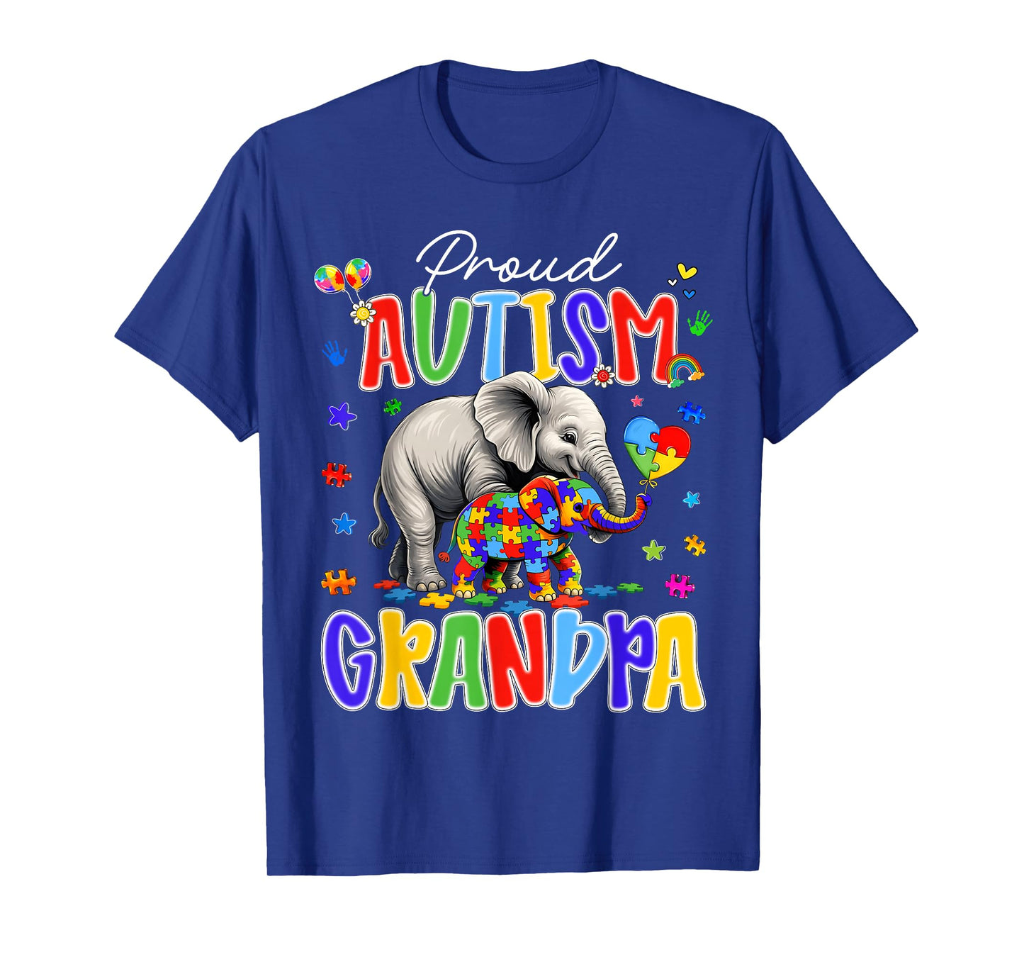 Autism Awareness Proud Autism Grandpa Puzzle Elephant Family T-Shirt