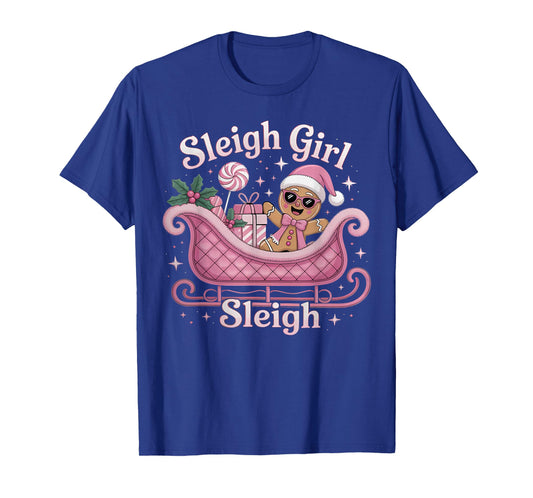 Groovy Pink Christmas Candy Sleigh Girl Gingerbread Holiday T-Shirt