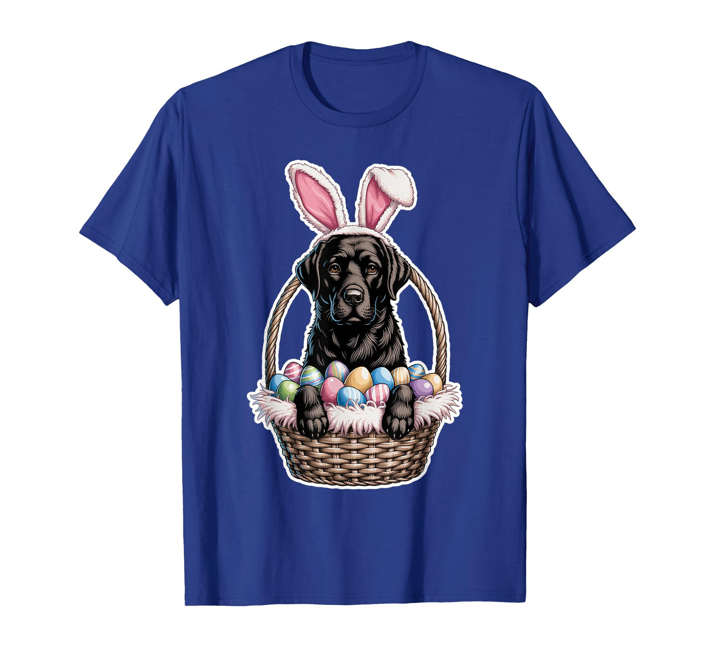 Black Lab Easter Bunny Dog in Basket Funny Labrador Easter T-Shirt