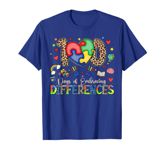 100 Days of School Embracing Differences Autism Support Kids T-Shirt