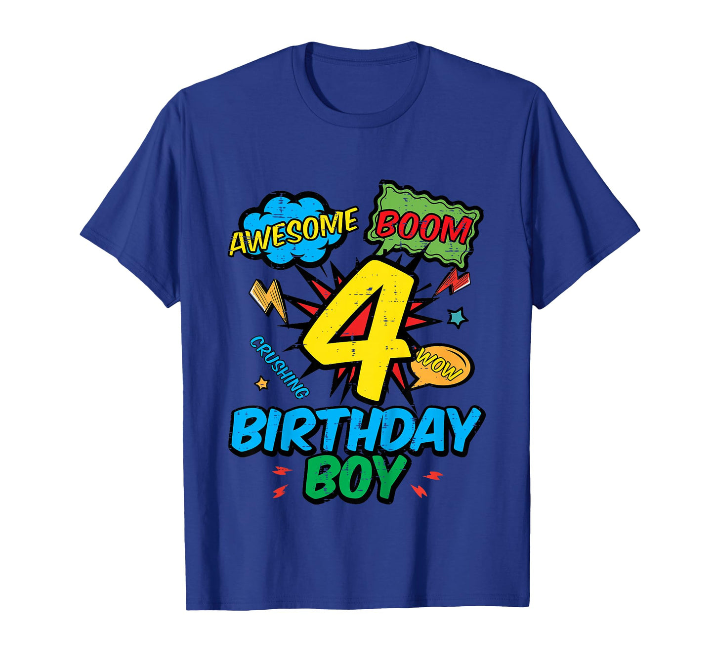 Kids 4 Birthday Boy Comic Cool 4th Bday Superhero Party Boys Kids T-Shirt