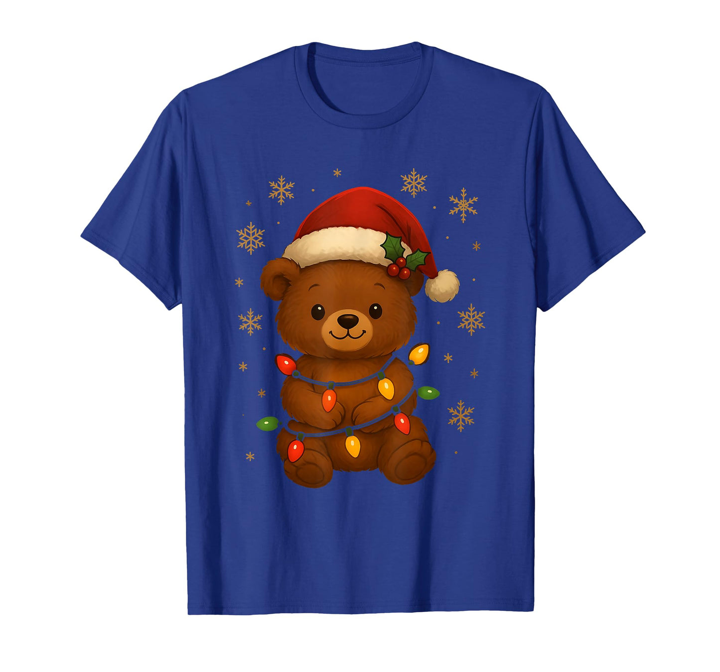 Cute Teddy Bear Christmas Tree Lights Santa Hat Funny Xmas T-Shirt