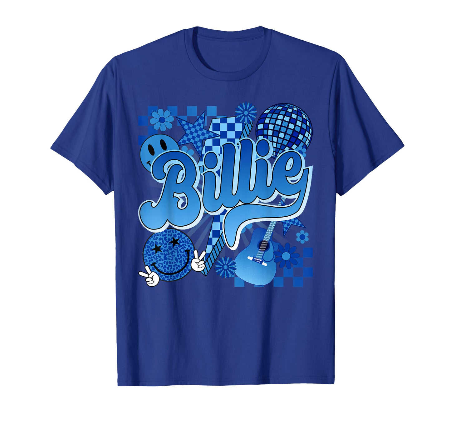 Girl Retro Billie Groovy Flowers Checkered Personalized 80's T-Shirt