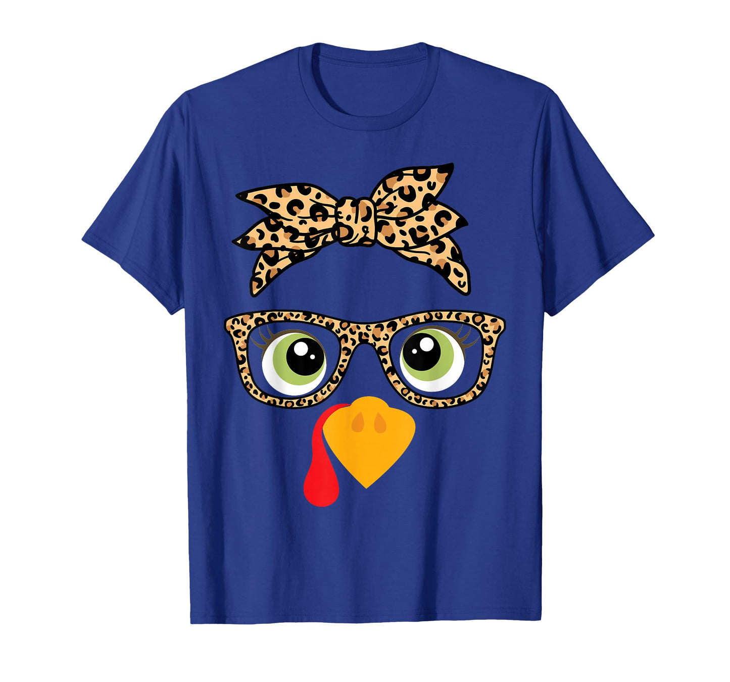 Cute Thanksgiving Turkey Face Leopard Glasses Women Girls T-Shirt
