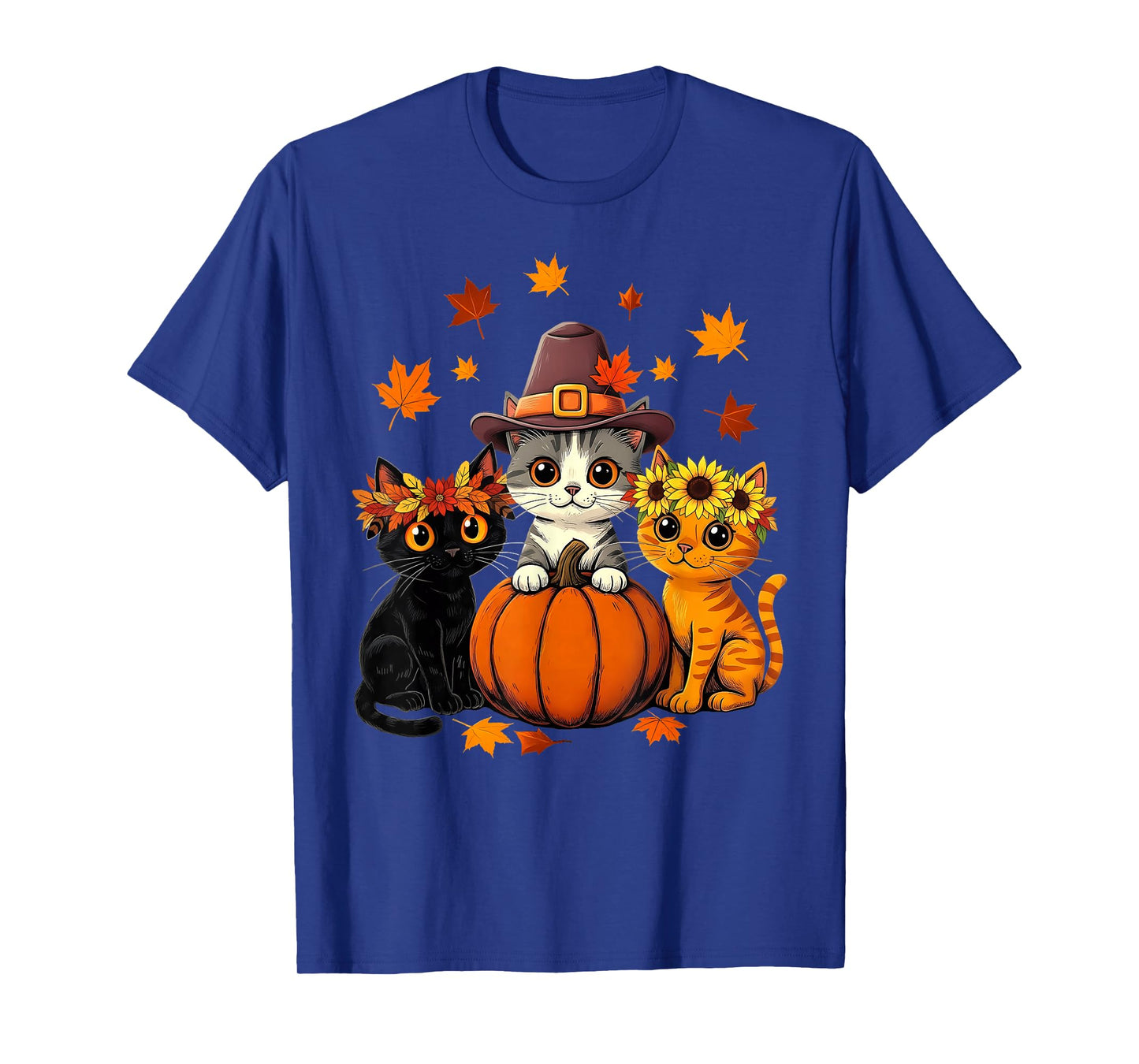 Thanksgiving Kittens Pumpkin Cute Fall Cats Lover Men Women T-Shirt