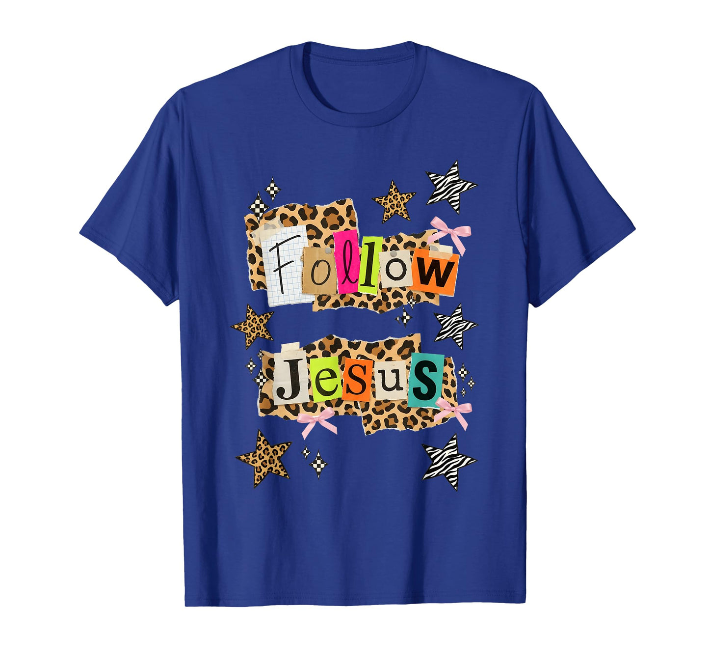 Preppy Follow Jesus Collage Y2K Coquette Leopard Star T-Shirt