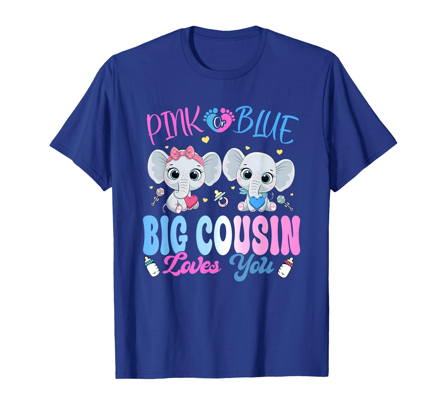 Pink or Blue Big Cousin Loves You Gender Reveal Elephant T-Shirt