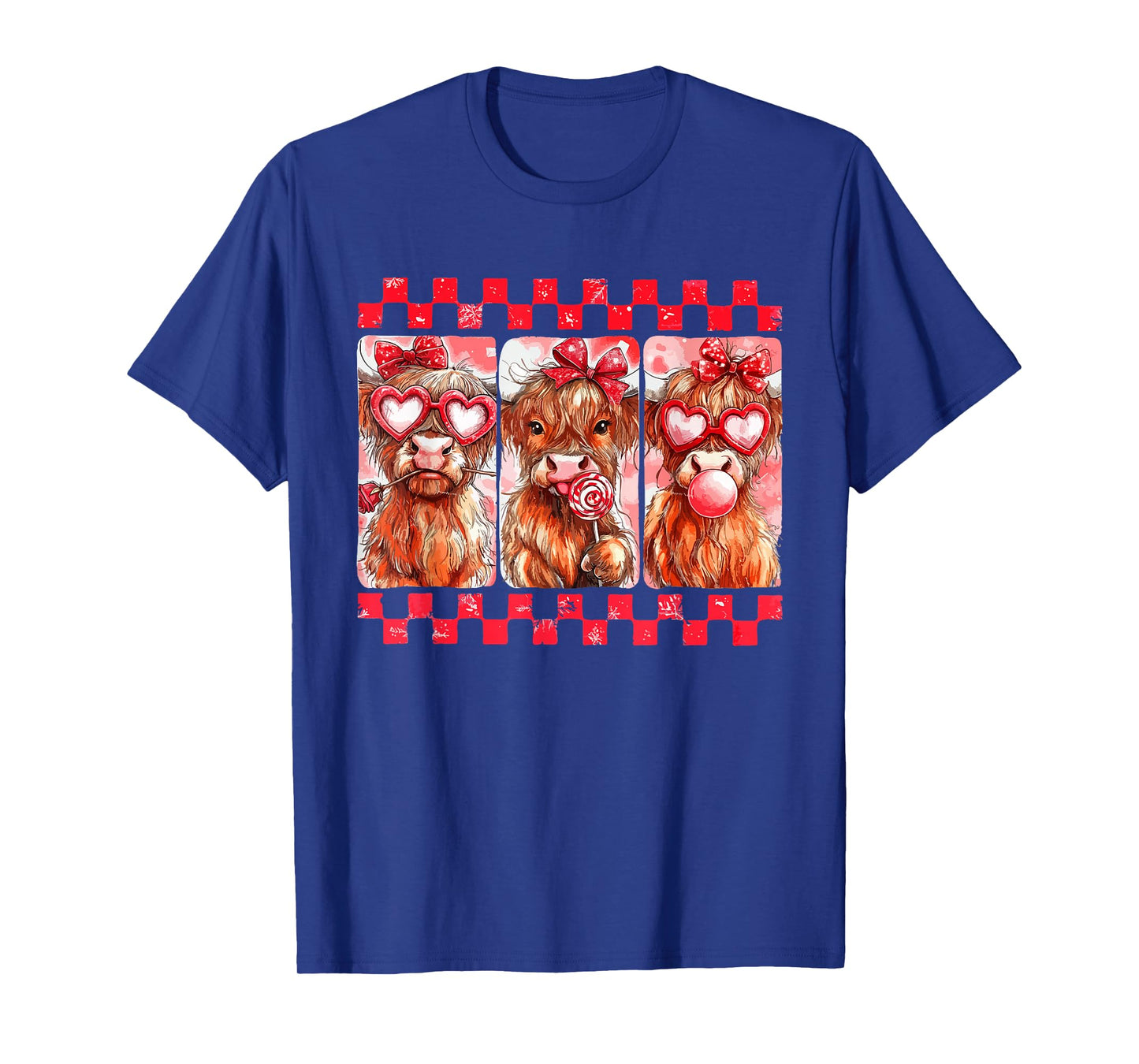 Vintage Western Valentine Highland Cow Lover Hearts Coquette T-Shirt