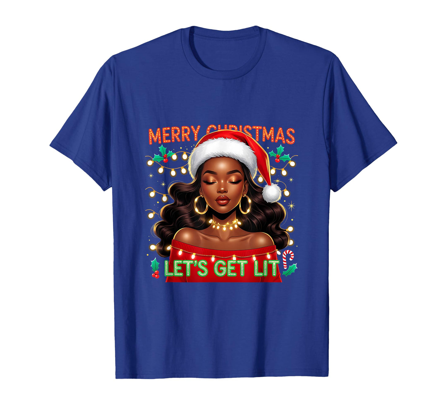 Christmas Sleigh Queen African American Melanin Afro T-Shirt
