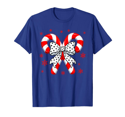 Candy Cane Christmas Season Girls Womens Retro Coquette Bow T-Shirt