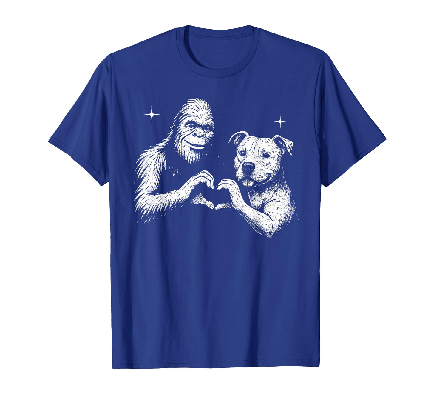 Staffordshire Bull Terrier Bigfoot Heart Hand Sign Dog Lover T-Shirt