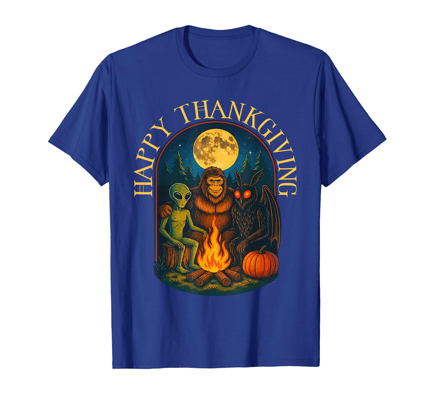 Happy Thanksgiving Shirt Men Bigfoot Alien Mothman Sasquatch T-Shirt