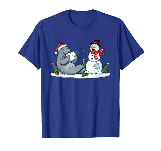 Funny Manatee Snowman Christmas Womens Mens Kids T-Shirt