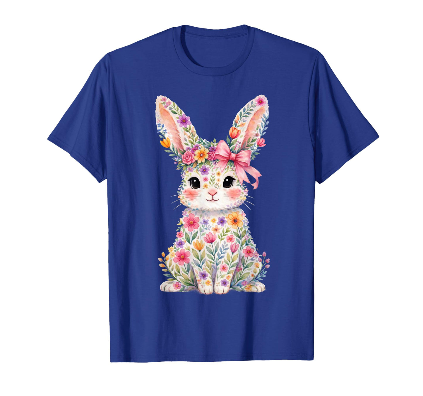 Cute Pink Flower Bunny Rabbit Happy Easter Shirt Women Girls T-Shirt