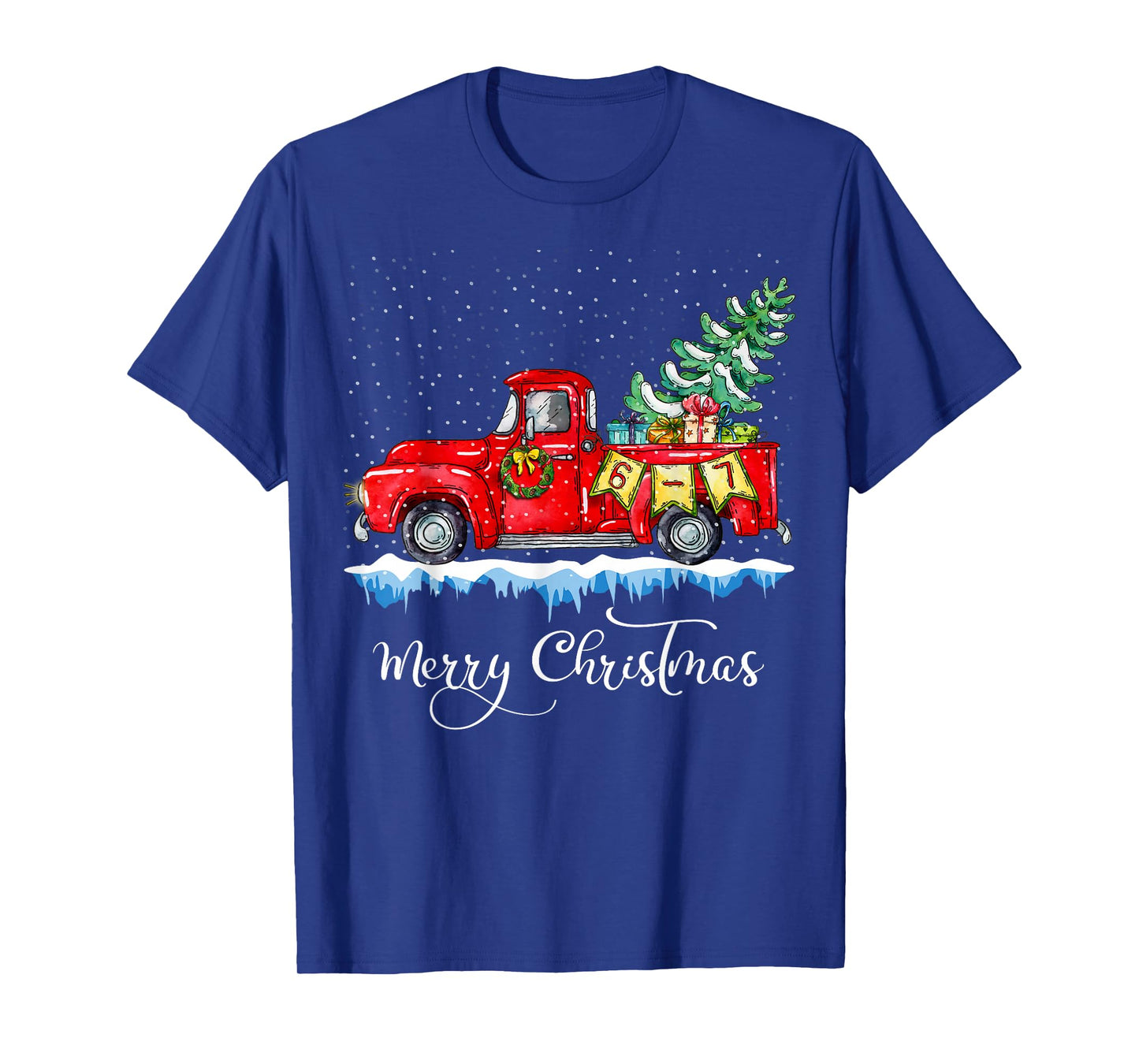 Fun 67 Meme with a Vintage Red Truck Merry Christmas 6 7 T-Shirt