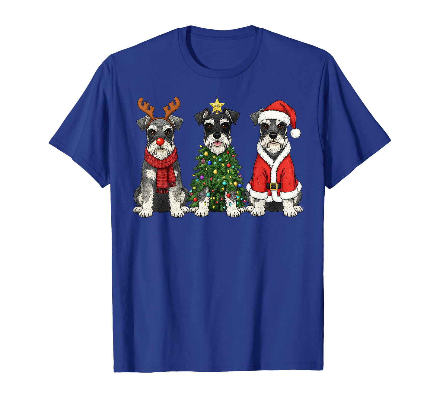 Retro Christmas Miniature Schnauzer Santa Reindeer Dog Lover T-Shirt