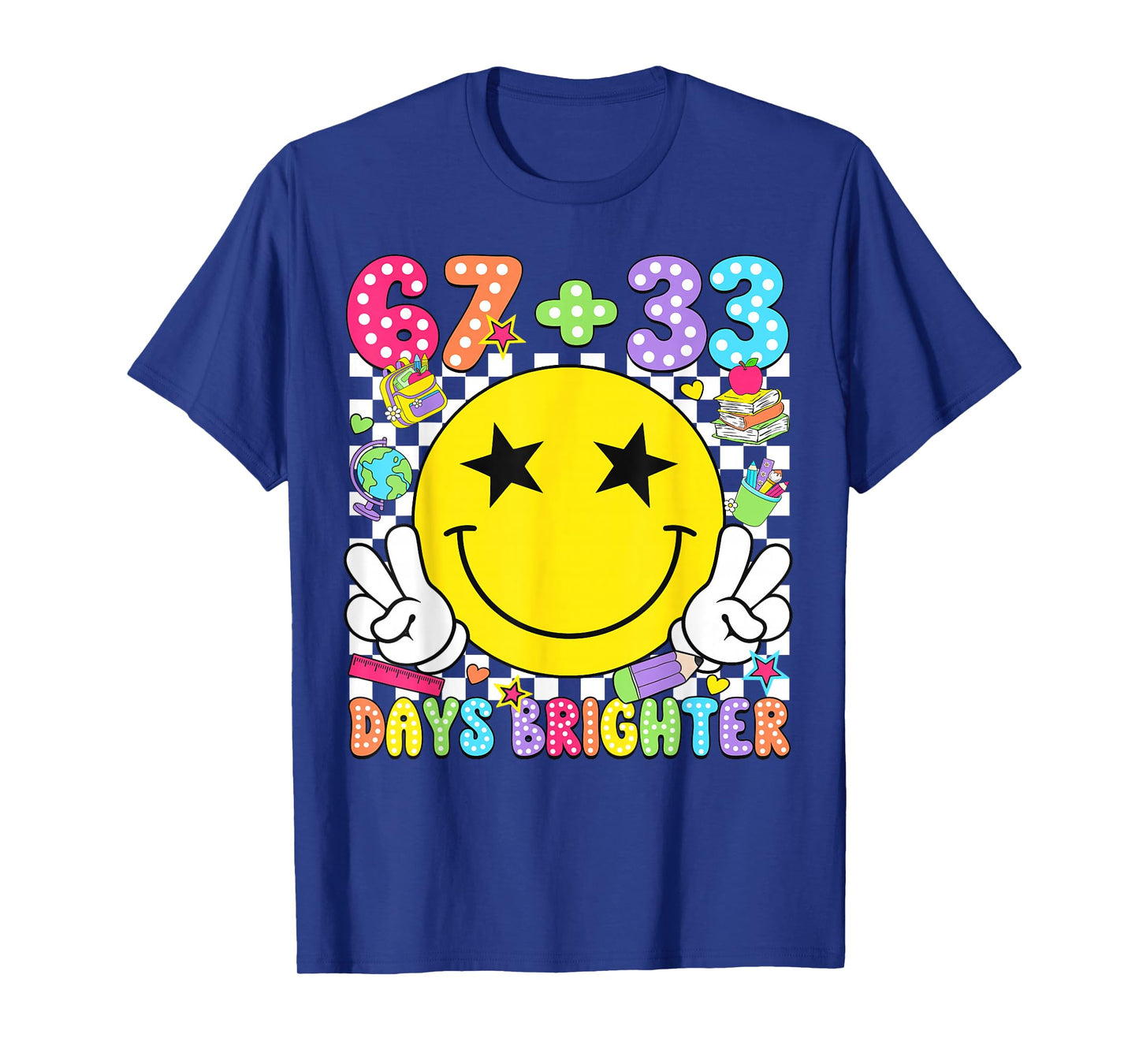 67 33 Days Brighter Smile Face 100 Days of School Boy Girl T-Shirt