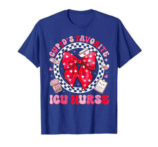 Cupid's Favorite ICU Nurse Valentine Coquette Bow Girl Women T-Shirt