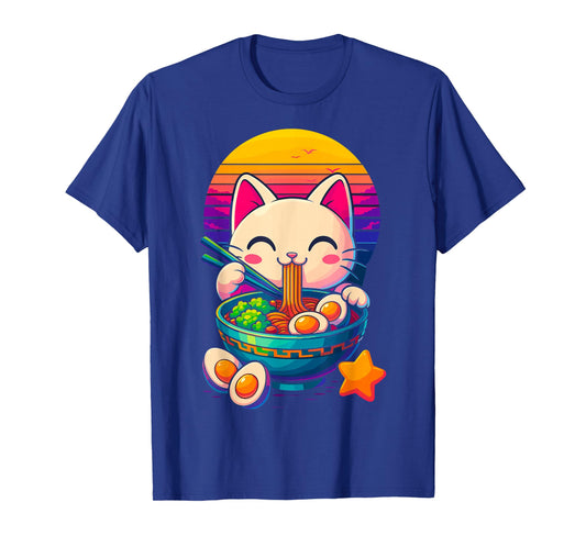 Cute Anime Cat Eating Ramen T-Shirt