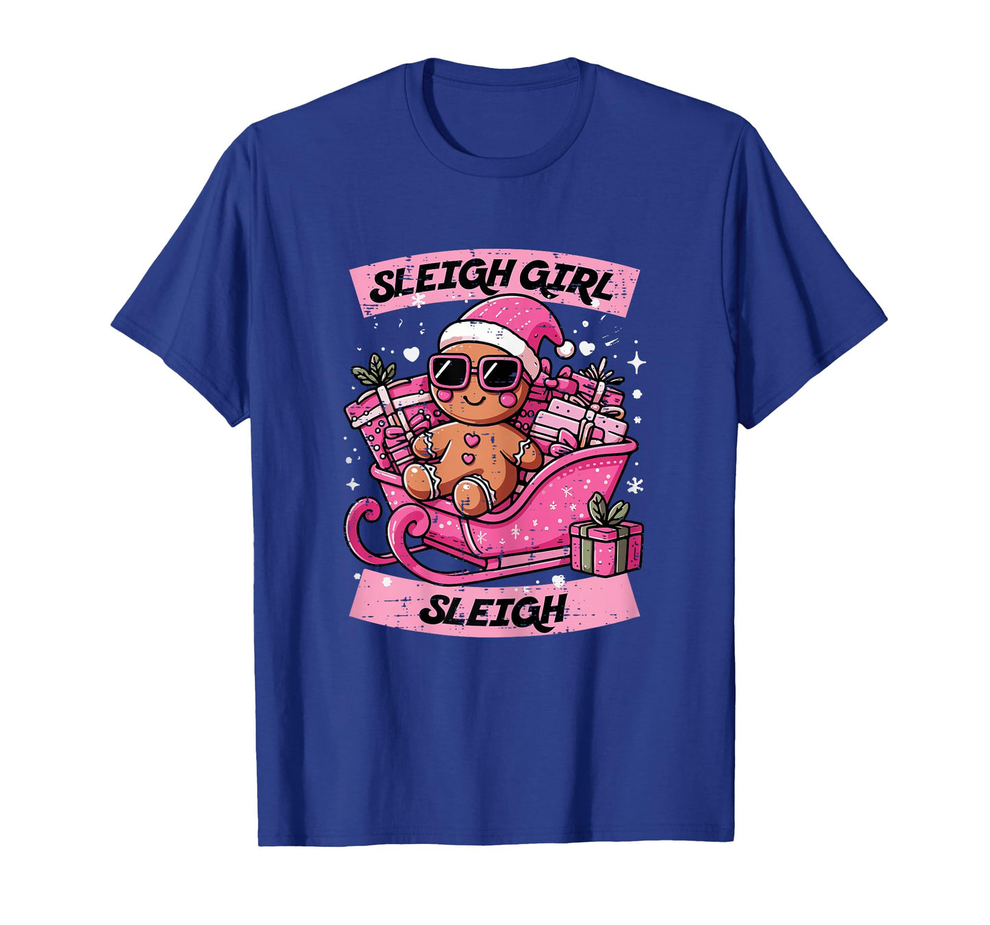 Christmas Gingerbread Pink Sleigh Girl Xmas Girls Kids Women T-Shirt