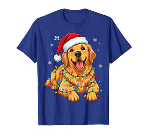 Christmas Dog Golden Retriever Lights Xmas T-Shirt