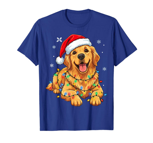 Christmas Dog Golden Retriever Lights Xmas T-Shirt