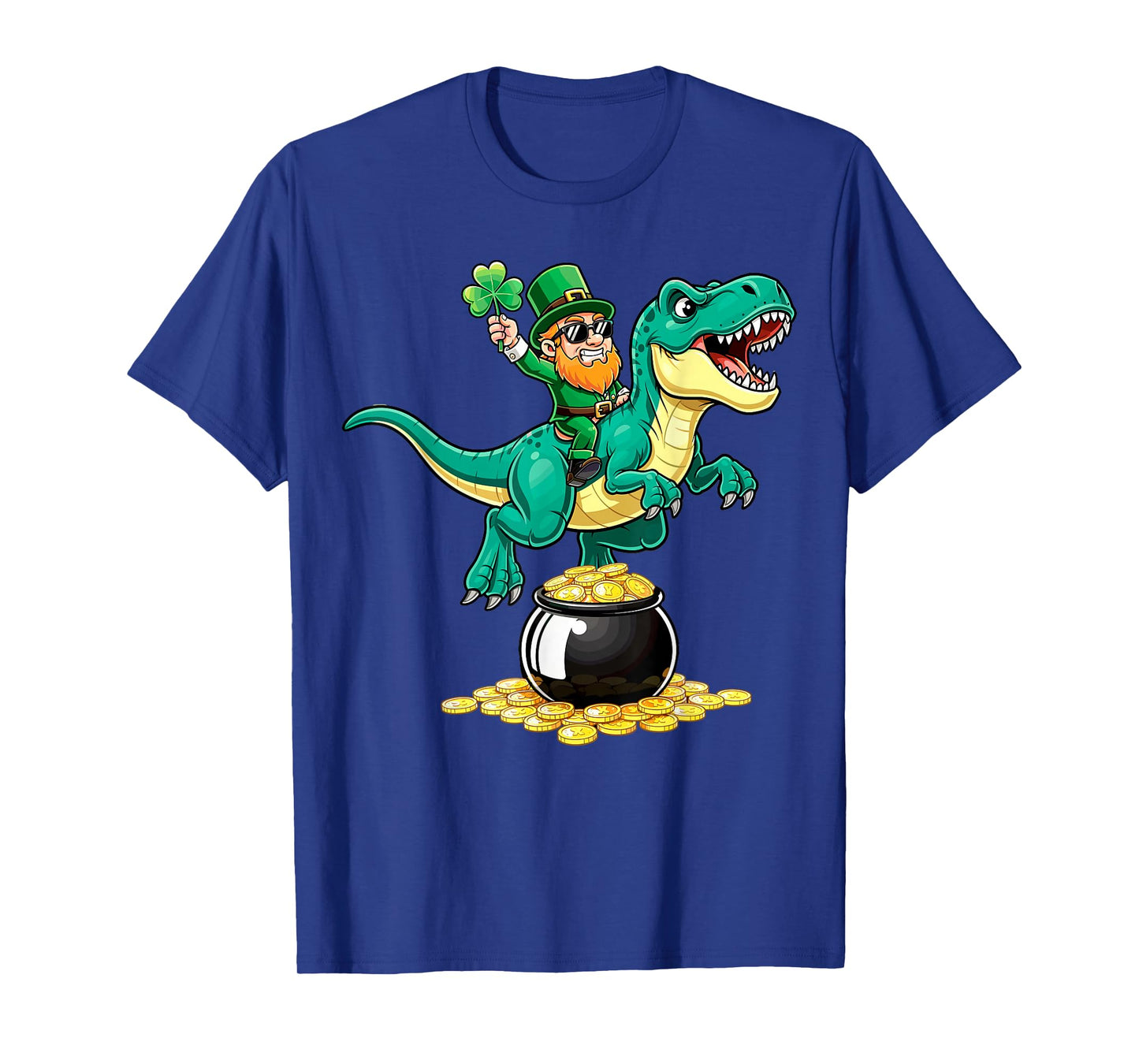 St.Patrick's Day Leprechaun Riding T-Rex Four Leaf Shamrock T-Shirt