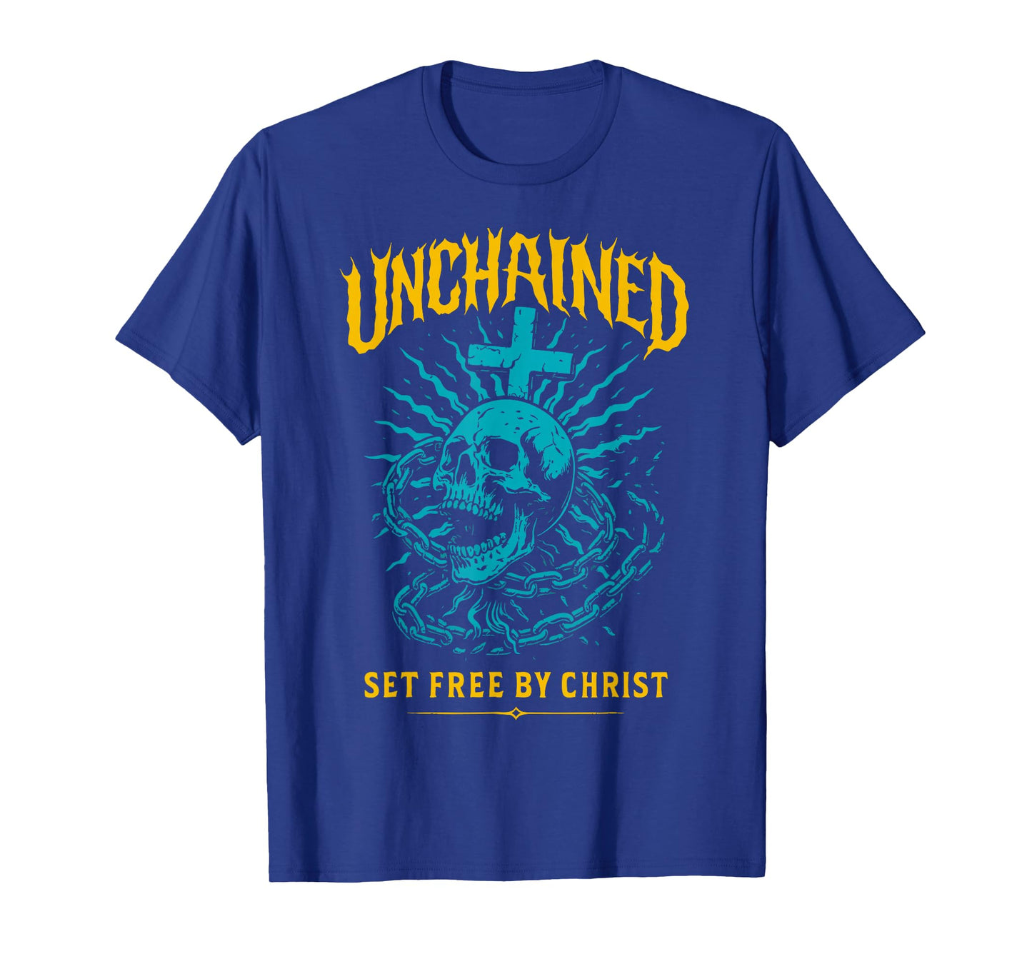 Unchained Set Free by Christ Christian Gothic Skull Cross T-Shirt