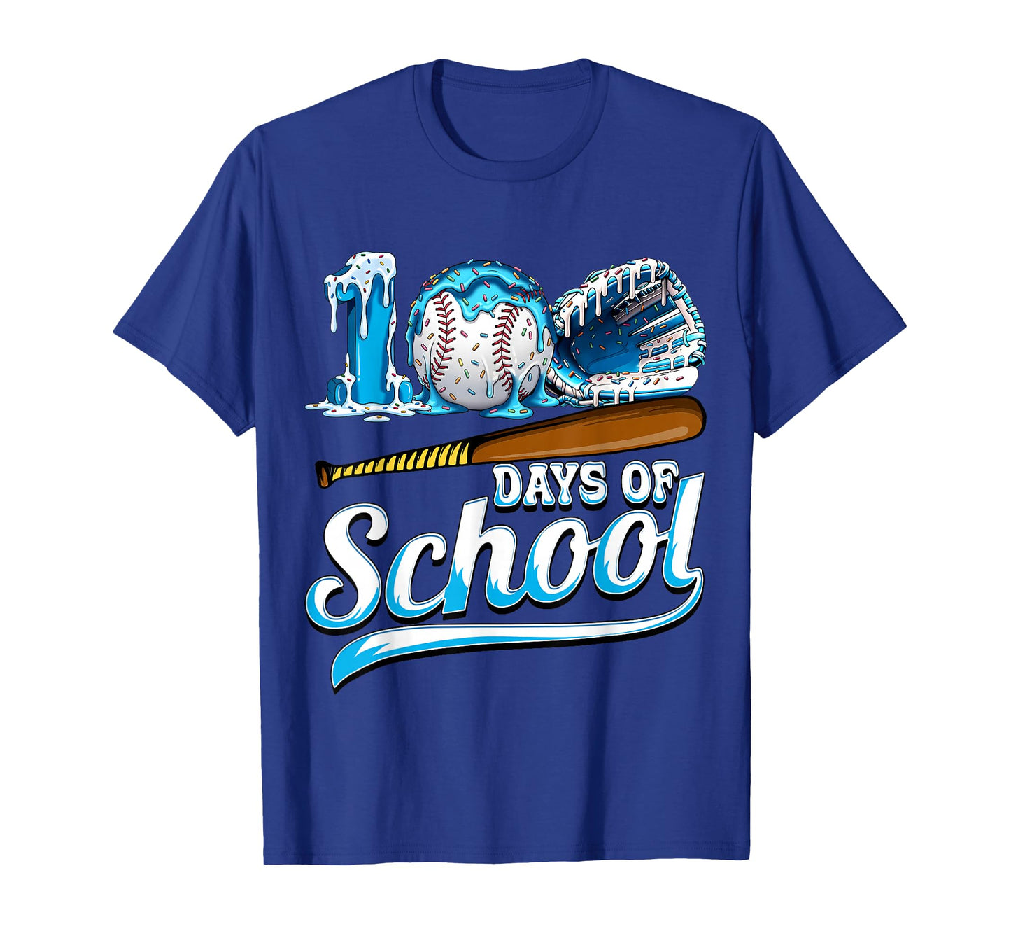 Kid 100 Days of School Drip Baseball Ice Cream 100th Day Boy T-Shirt
